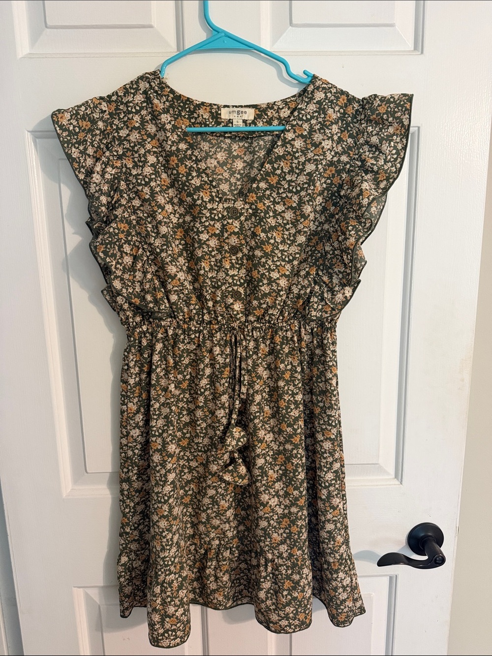 UMGEE Olive Green Floral Ruffle Dress size small